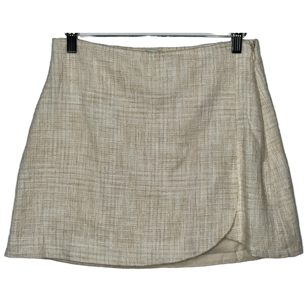 NEW Abercrombie & Fitch Tan White Tweed Zip Wrap A-Line Skirt Mini Skirt Size S